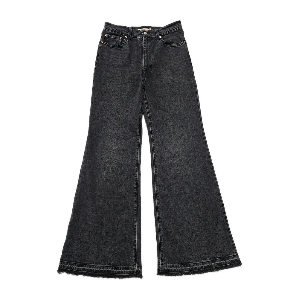 Levi’s Premium Ribcage Bell Jeans Women 29 Black High Rise Flare Raw Hem Fray